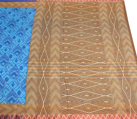 Sushila Vintage Aqua Blue Scrap Saree Pure Cotton Printed 5 Yd Sari Craft Fabric