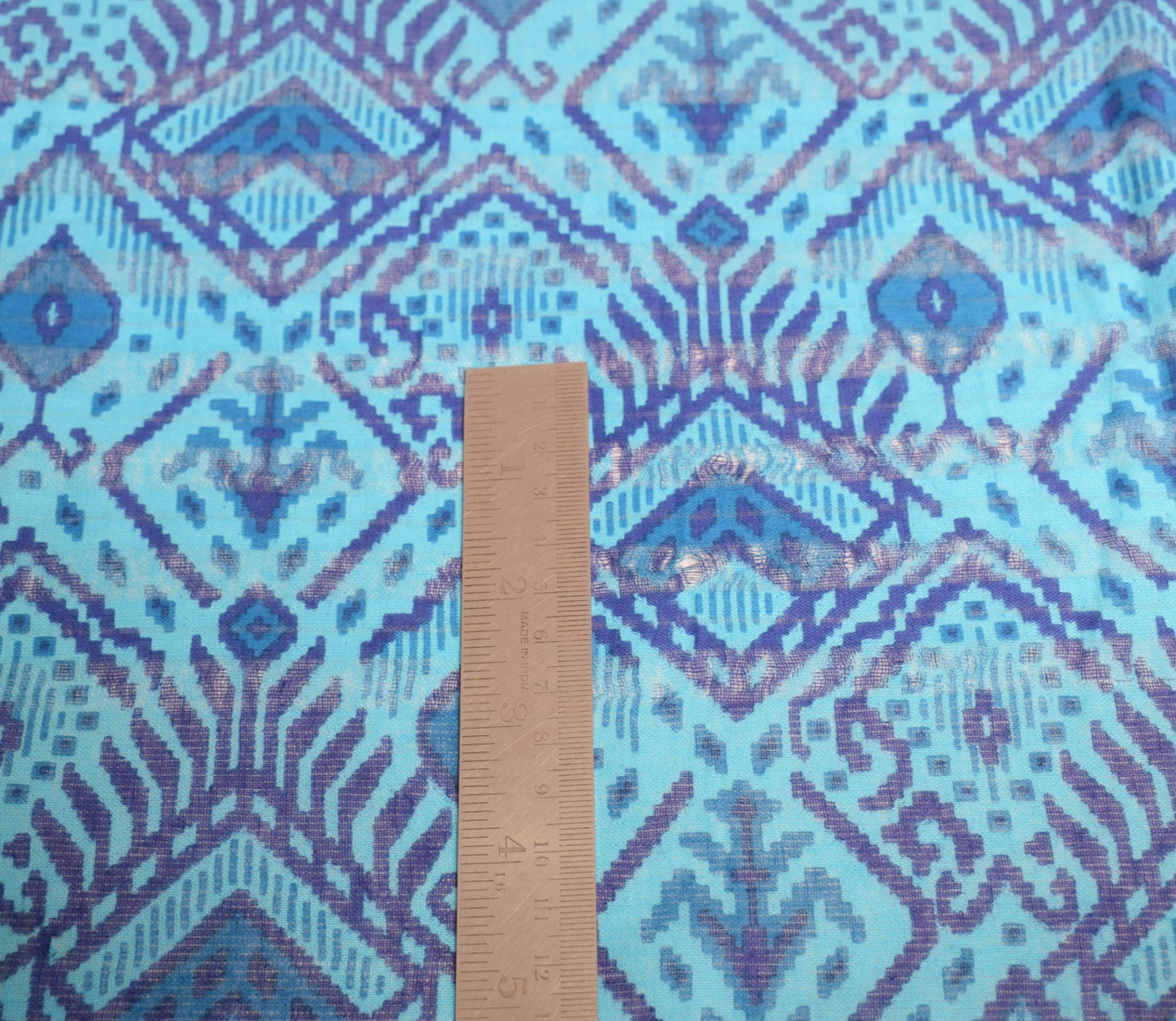 Sushila Vintage Aqua Blue Scrap Saree Pure Cotton Printed 5 Yd Sari Craft Fabric