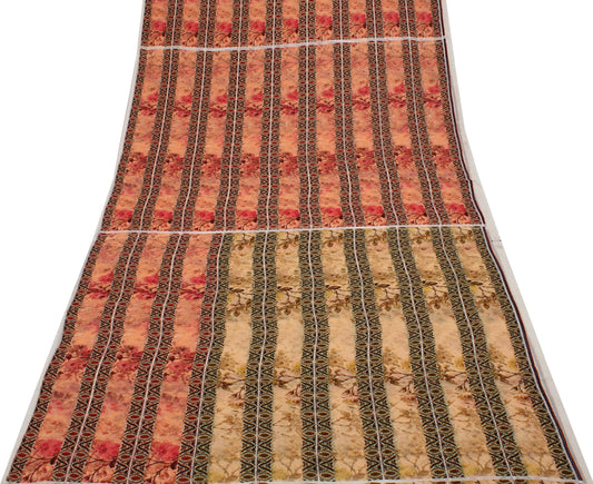 Sushila Vintage Peach Indian Saree 100% Pure Georgette Silk Printed Craft Fabric