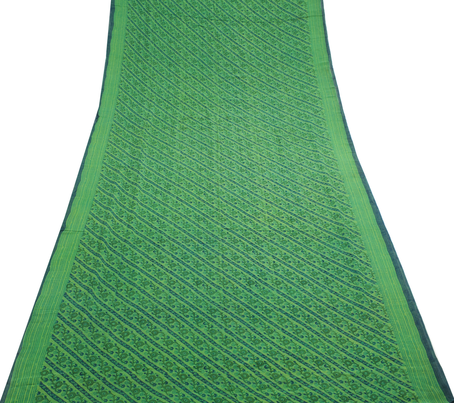 Sushila Vintage Green Saree 100% Pure Georgette Silk Printed Floral Craft Fabric