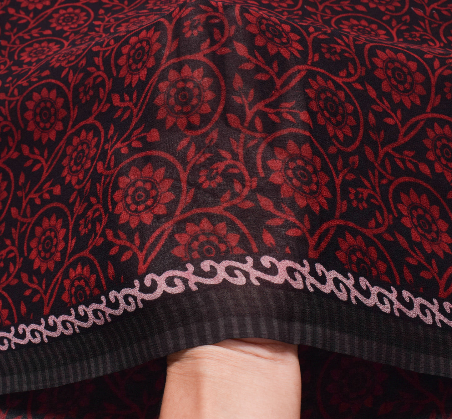 Sushila Vintage Black Saree 100% Pure Georgette Silk Printed Floral Craft Fabric