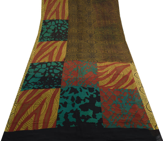 Sushila Vintage Saree 100% Pure Georgette Silk Multi-Color Printed Craft Fabric