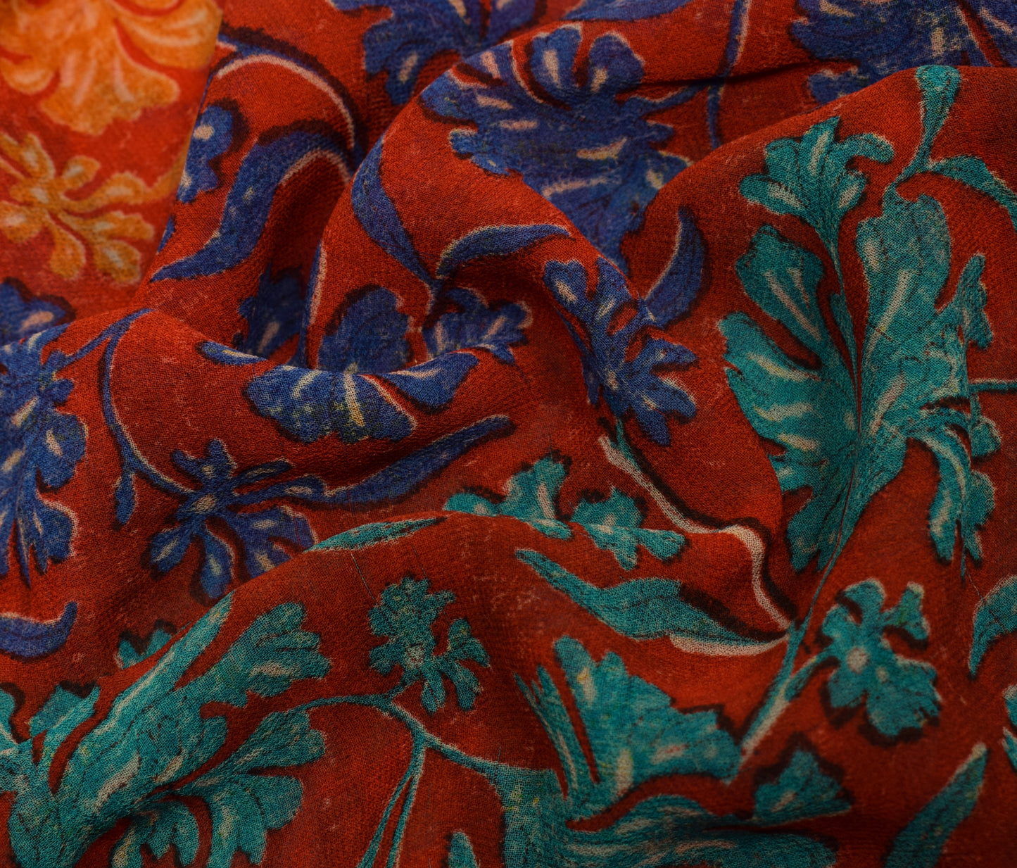 Sushila Vintage Red Saree 100% Pure Georgette Silk Printed Floral Craft Fabric