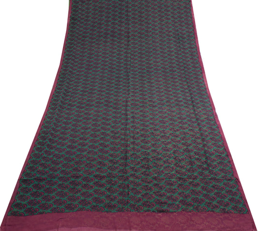 Sushila Vintage Green Saree 100% Pure Georgette Silk Printed Floral Craft Fabric