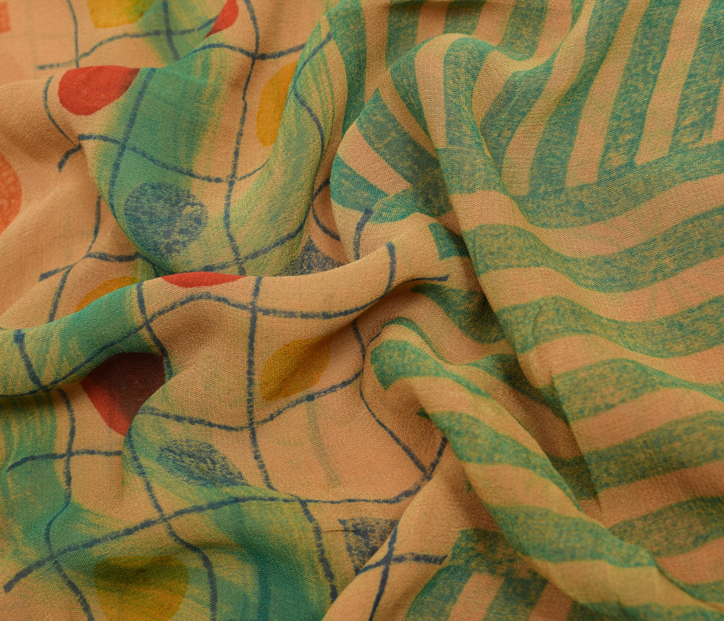 Sushila Vintage Peach Indian Saree 100% Pure Georgette Silk Printed Craft Fabric