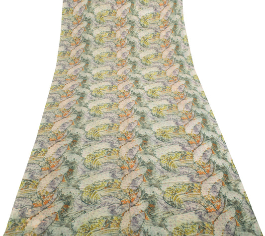 Sushila Vintage Multi-Color Saree 100% Pure Georgette Silk Printed Craft Fabric