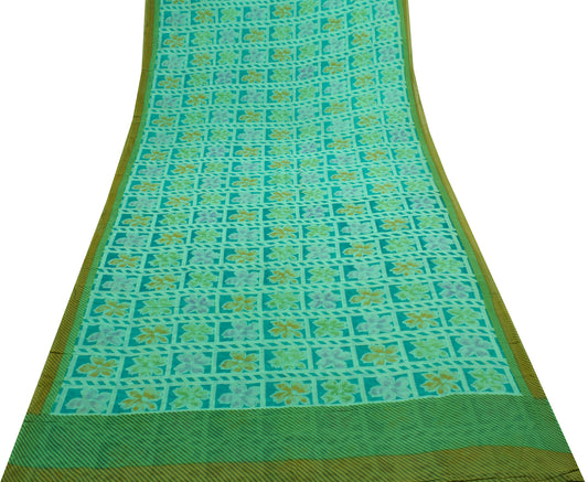 Sushila Vintage Saree 100% Pure Georgette Silk Printed Floral Craft Fabric