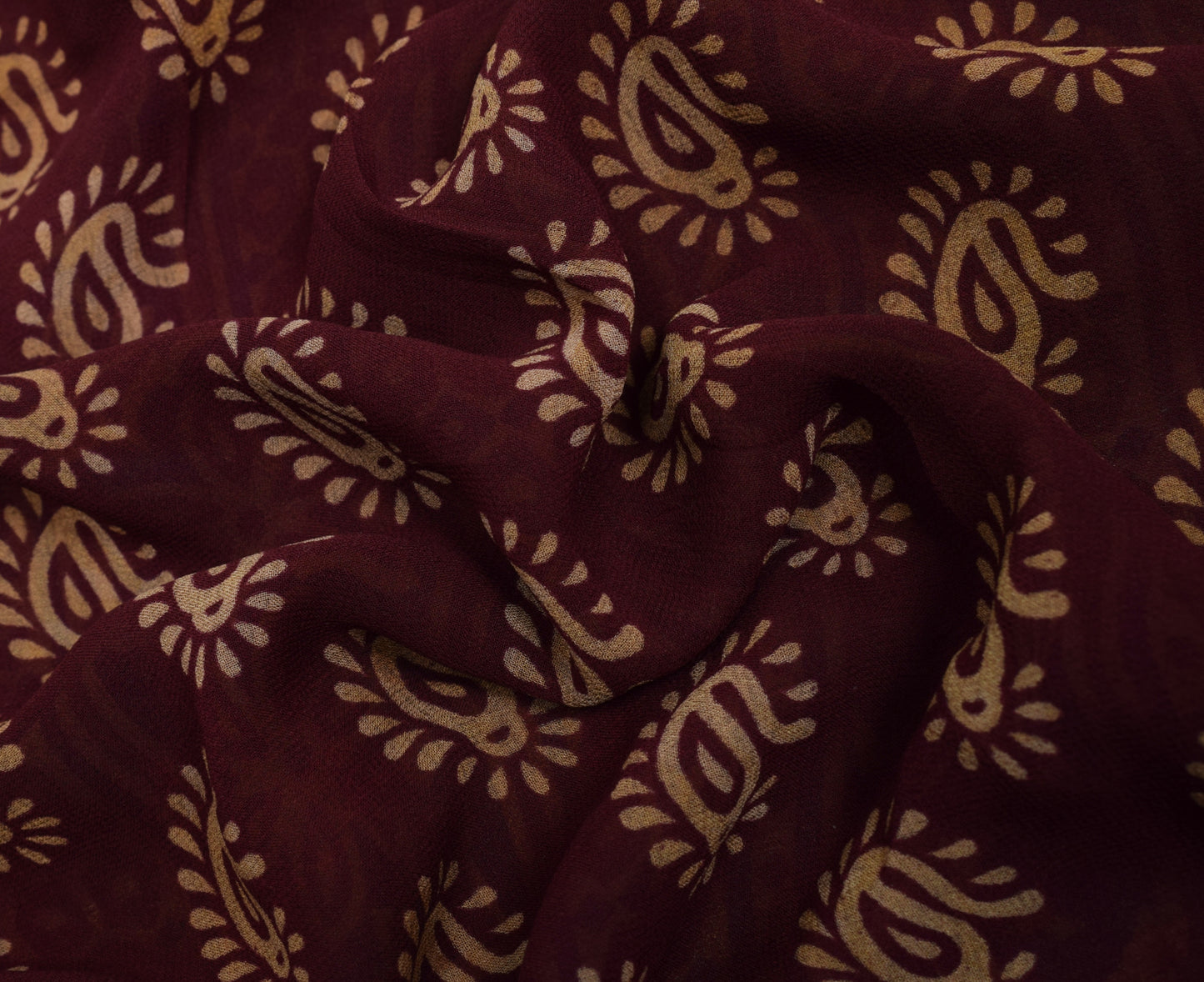 Sushila Vintage Maroon Saree Pure Georgette Silk Printed Paisley Craft Fabric