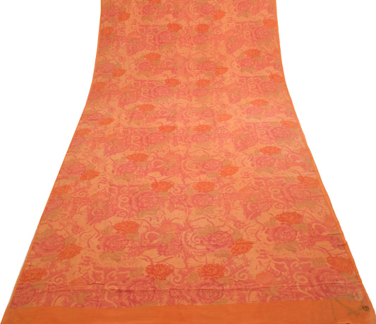 Sushila Vintage Peach Branded Saree 100%Pure Georgette Silk Printed Craft Fabric