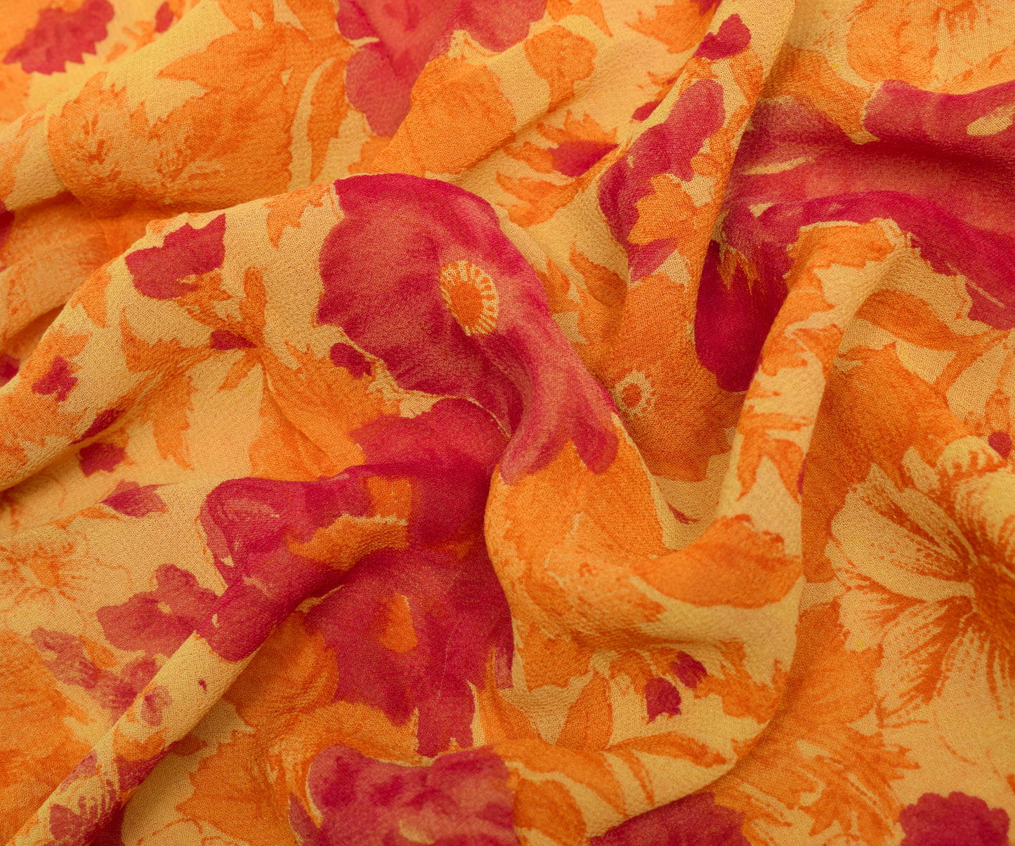 Sushila Vintage Yellow Saree 100%Pure Georgette Silk Printed Floral Craft Fabric