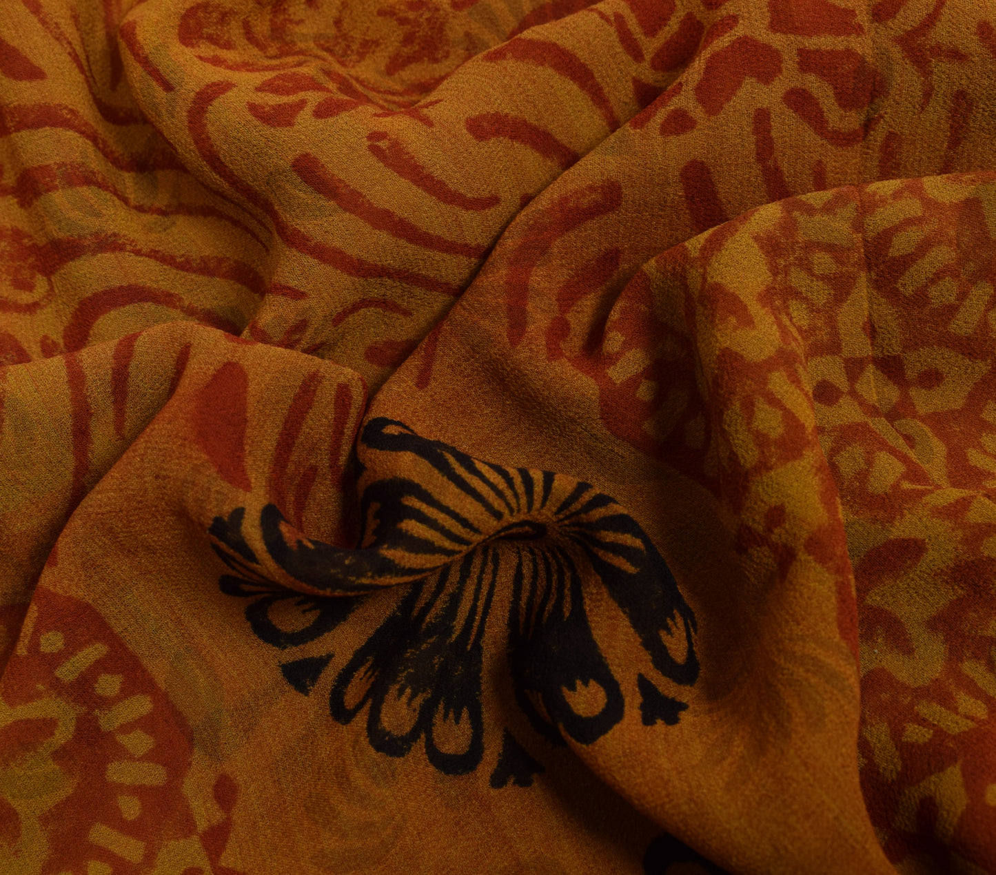 Sushila Vintage Mustard Saree 100% Pure Georgette Silk Printed Floral Fabric