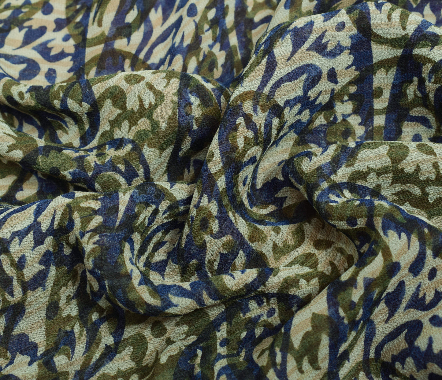 Sushila Vintage Saree 100% Pure Georgette Silk Printed Paisley 5YD Craft Fabric