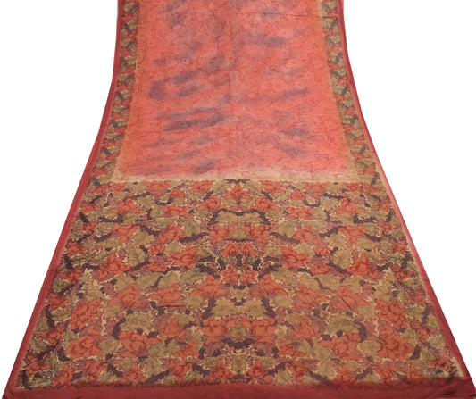 Sushila Vintage Saree 100% Pure Georgette Silk Printed Floral Craft Fabric