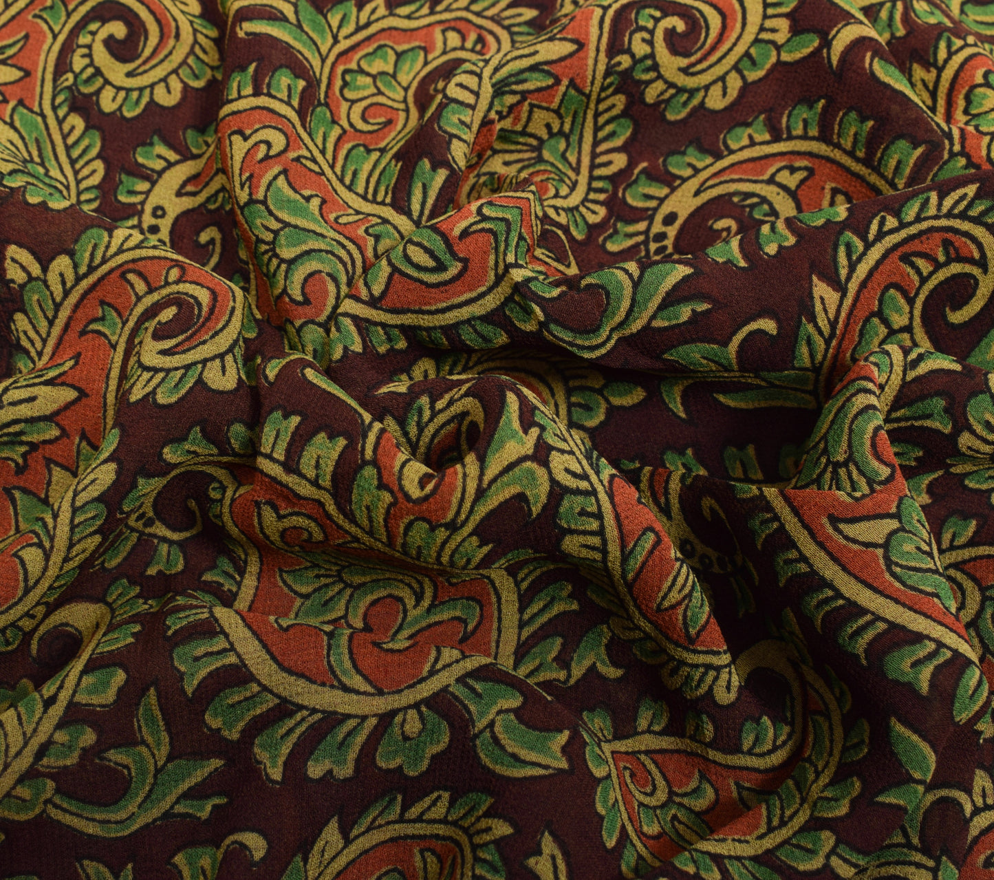 Sushila Vintage Dark Brown Saree 100% Pure Georgette Silk Printed Paisley Fabric