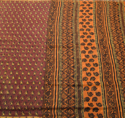 Sushila Vintage Saree 100% Pure Georgette Silk Printed Paisley 5 YD Craft Fabric