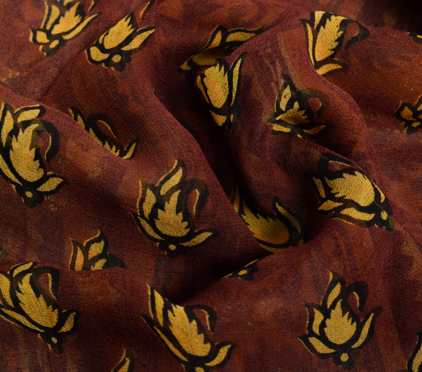 Sushila Vintage Saree 100% Pure Georgette Silk Printed Paisley 5 YD Craft Fabric