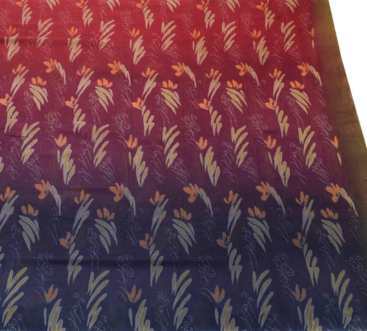 Sushila Vintage Blue Saree 100% Pure Georgette Silk Printed Floral Craft Fabric