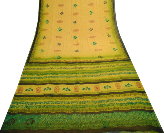 Sushila Vintage Saree 100% Pure Georgette Silk Printed Paisley Craft Fabric