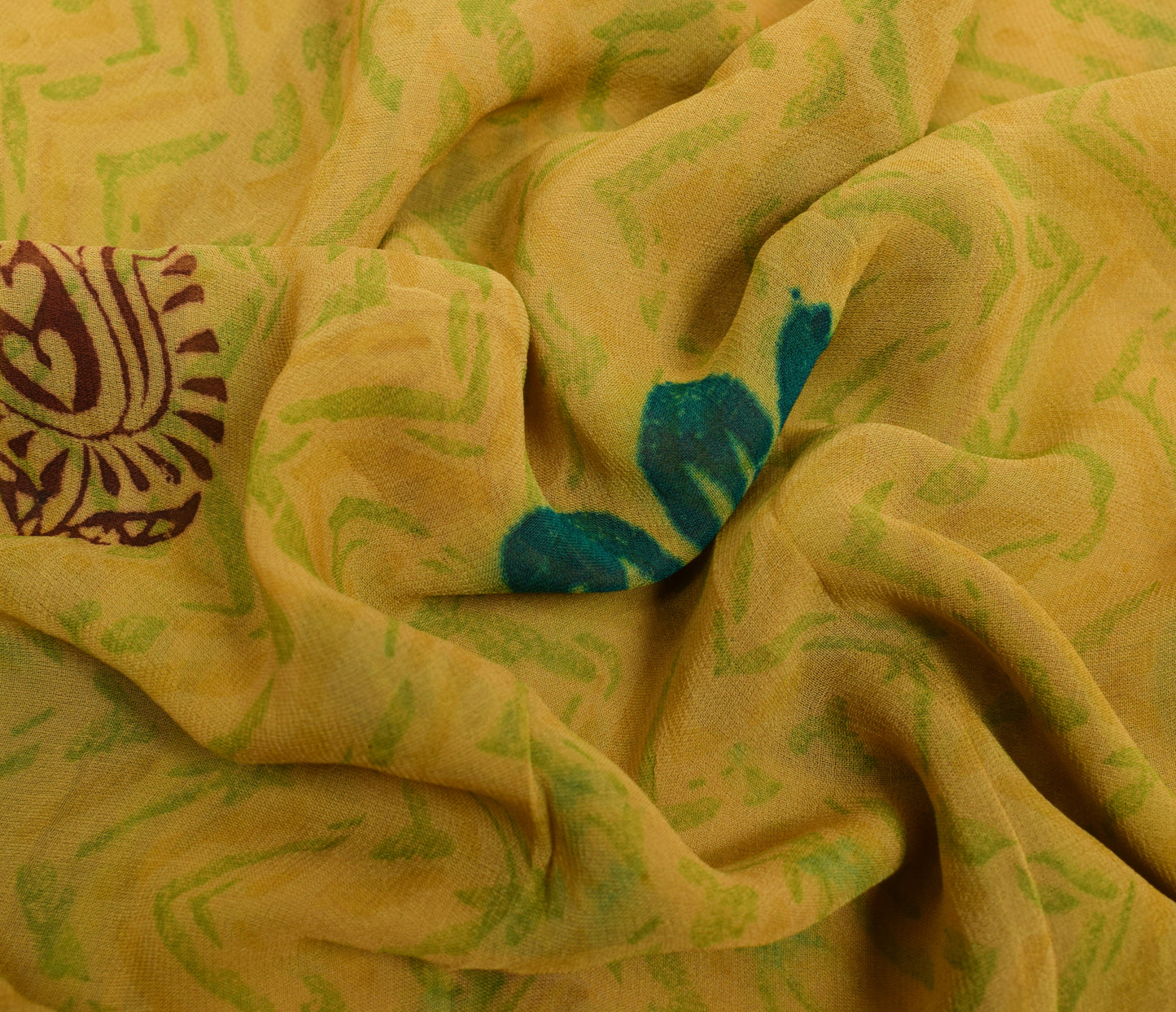 Sushila Vintage Saree 100% Pure Georgette Silk Printed Paisley Craft Fabric