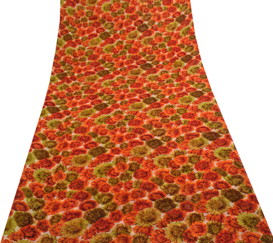 Sushila Vintage Cream Saree 100% Pure Georgette Silk Printed Floral Craft Fabric