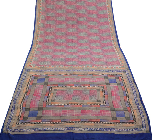 Sushila Vintage Saree 100% Pure Georgette Silk Multi-Color Printed Craft Fabric