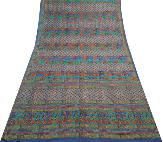Sushila Vintage Indian Saree Pure Georgette Silk Printed Paisley Craft Fabric