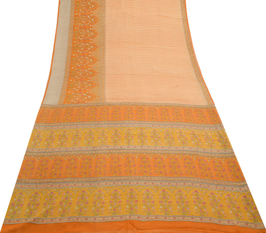 Sushila Vintage Mustard Saree Pure Georgette Silk Printed Floral Craft Fabric