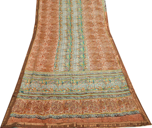 Sushila Vintage Saree 100% Pure Georgette Silk Printed Multi-Color Craft Fabric