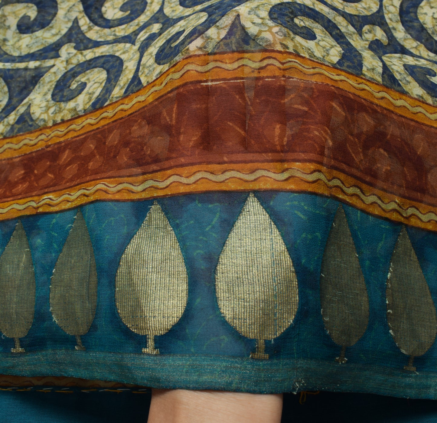 Sushila Vintage Blue Saree 100% Pure Georgette Silk Printed Floral Craft Fabric
