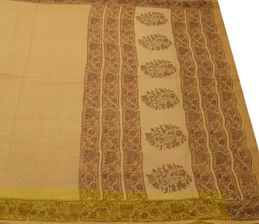 Sushila Vintage Green Saree Pure Chiffon Silk Printed Zig-Zag Soft Craft Fabric