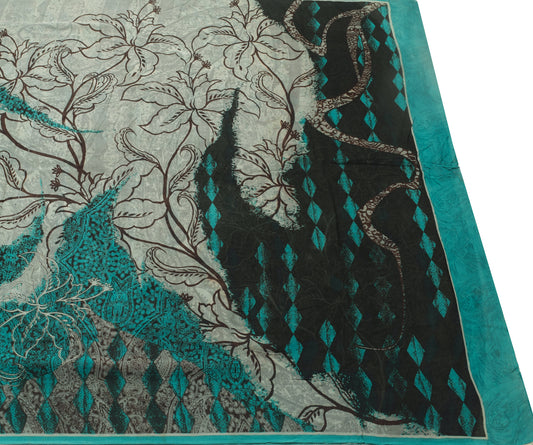 Sushila Vintage Saree 100% Pure Georgette Silk Printed Floral 5 YD Craft Fabric