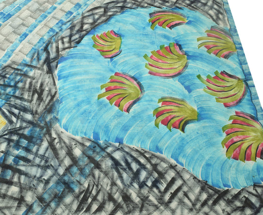 Sushila Vintage Saree MultiColor Pure Georgette Silk Printed Floral Craft Fabric