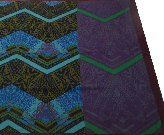 Sushila Vintage Blue Branded Saree 100% Pure Georgette Silk Printed Craft Fabric