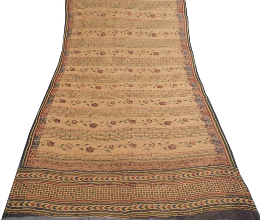 Sushila Vintage Brown Mukesh Work Saree Pure Georgette Silk Printed Craft Fabric