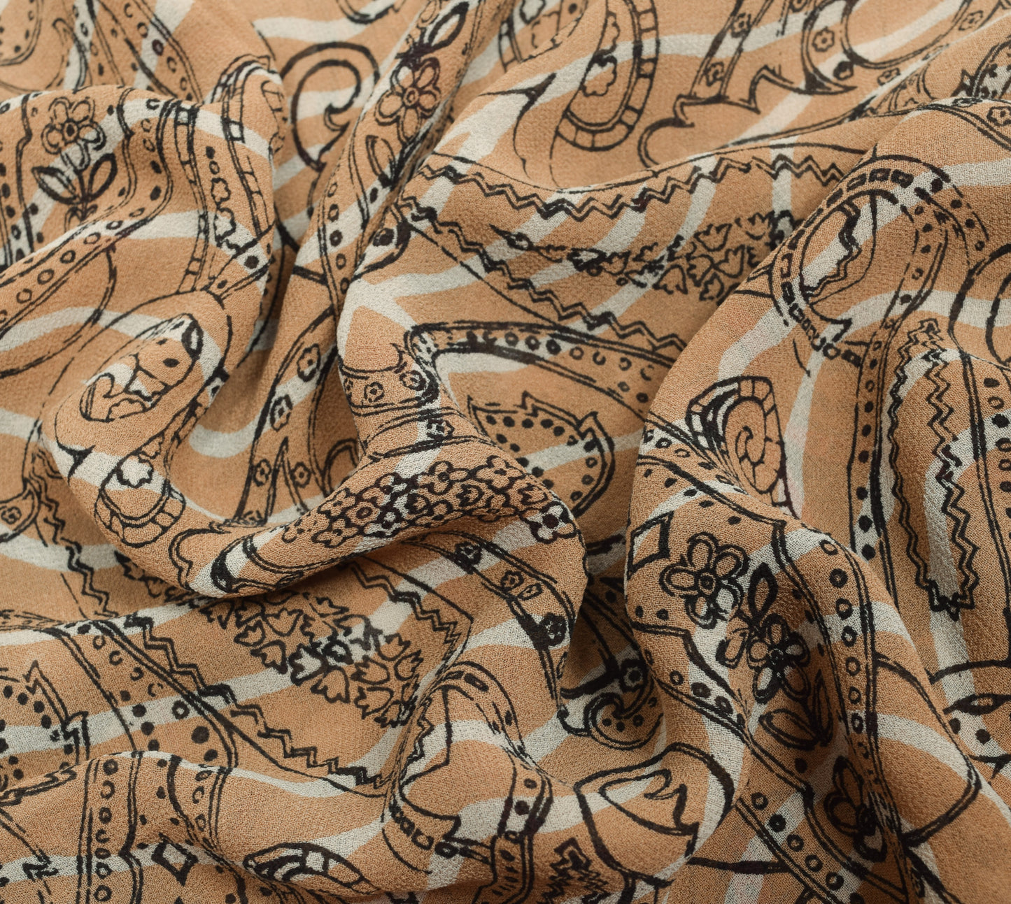 Sushila Vintage Brown Saree 100%Pure Georgette Silk Paisley Printed Craft Fabric