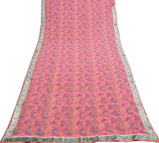 Sushila Vintage Pink Saree Pure Georgette Silk Printed With Velvet Lace Fabric