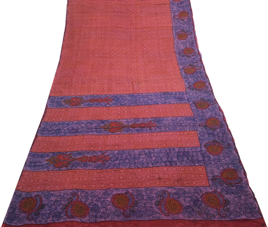 Sushila Vintage Red Floral Saree 100% Pure Georgette Silk Printed Craft Fabric