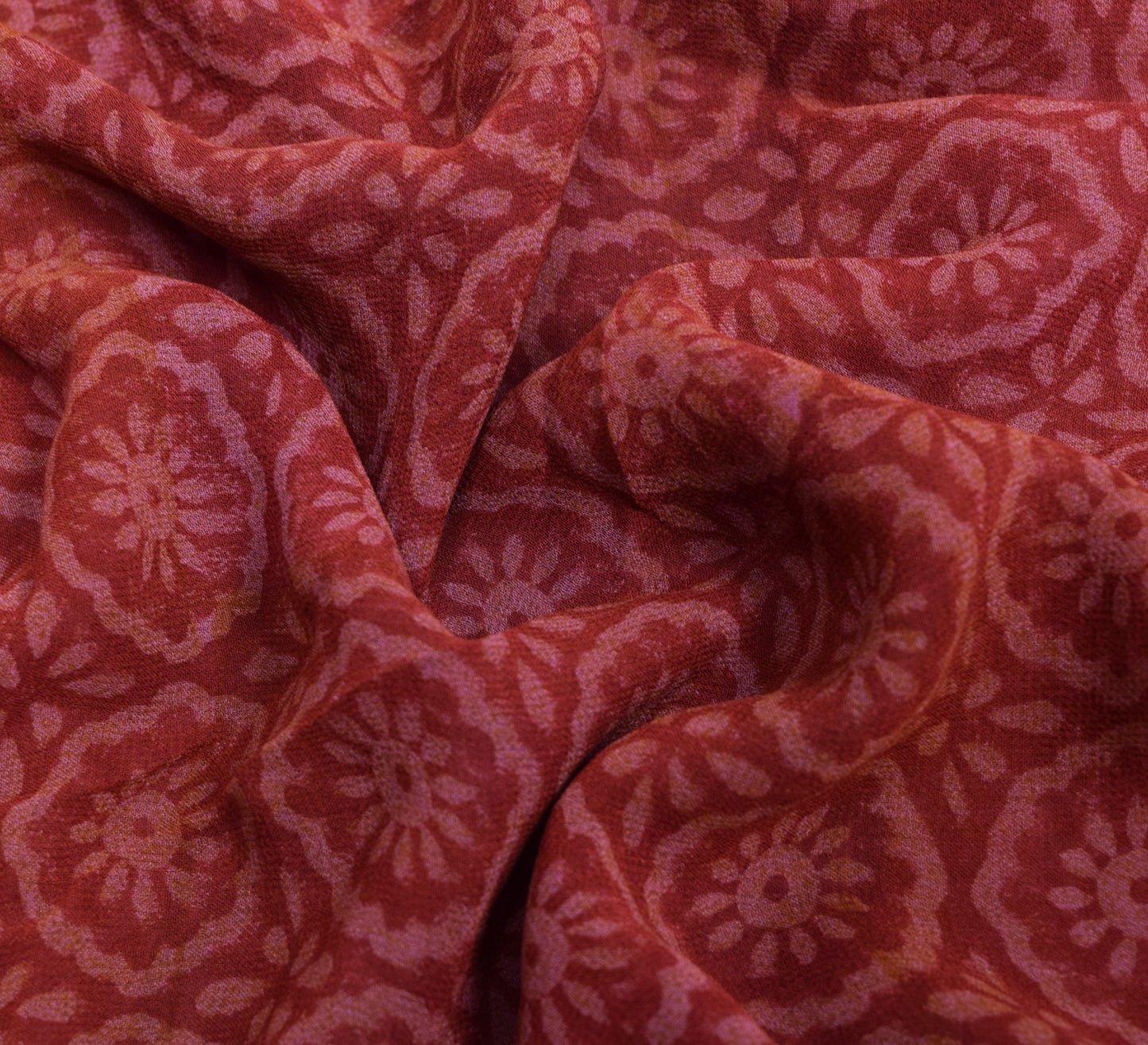 Sushila Vintage Red Floral Saree 100% Pure Georgette Silk Printed Craft Fabric