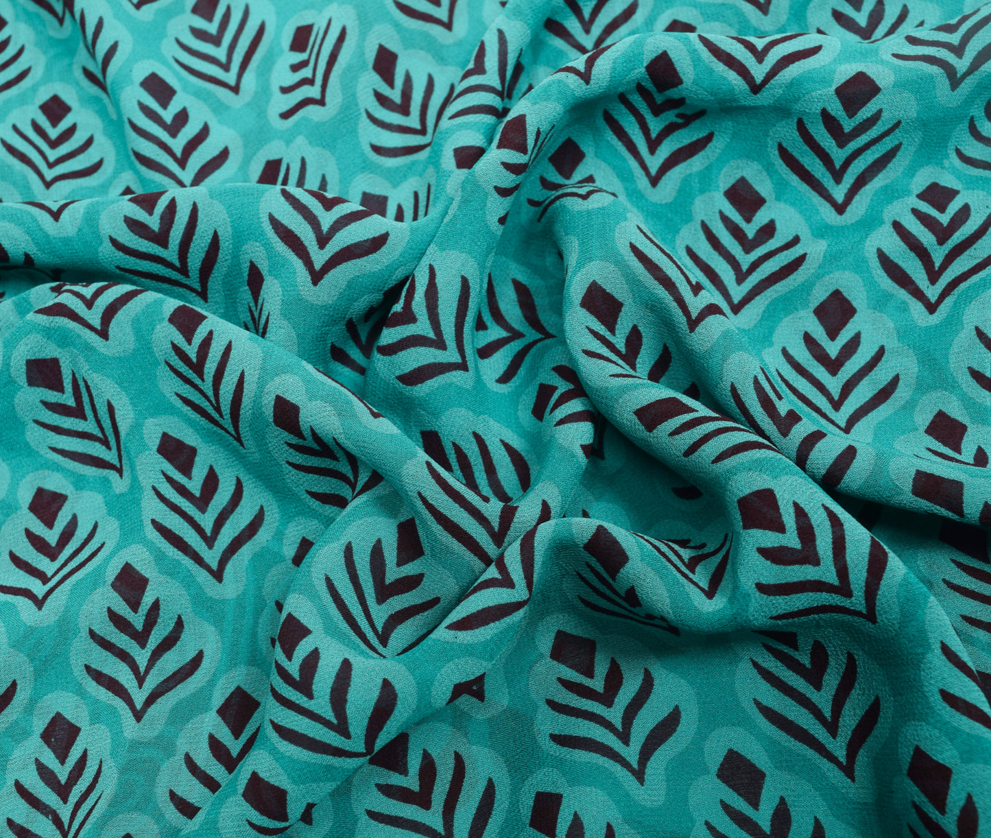 Sushila Vintage Aqua Blue Saree 100% Pure Georgette Silk Printed Floral Fabric
