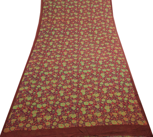 Sushila Vintage Saree 100%Pure Georgette Silk Printed Floral Purple Craft Fabric