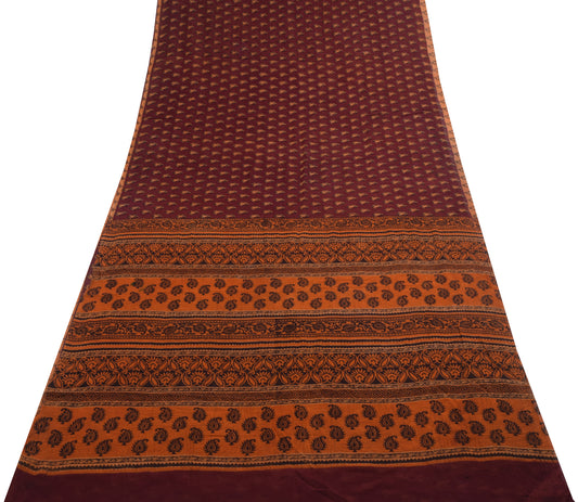 Sushila Vintage Saree Pure Georgette Silk Printed Maroon Paisley Craft Fabric