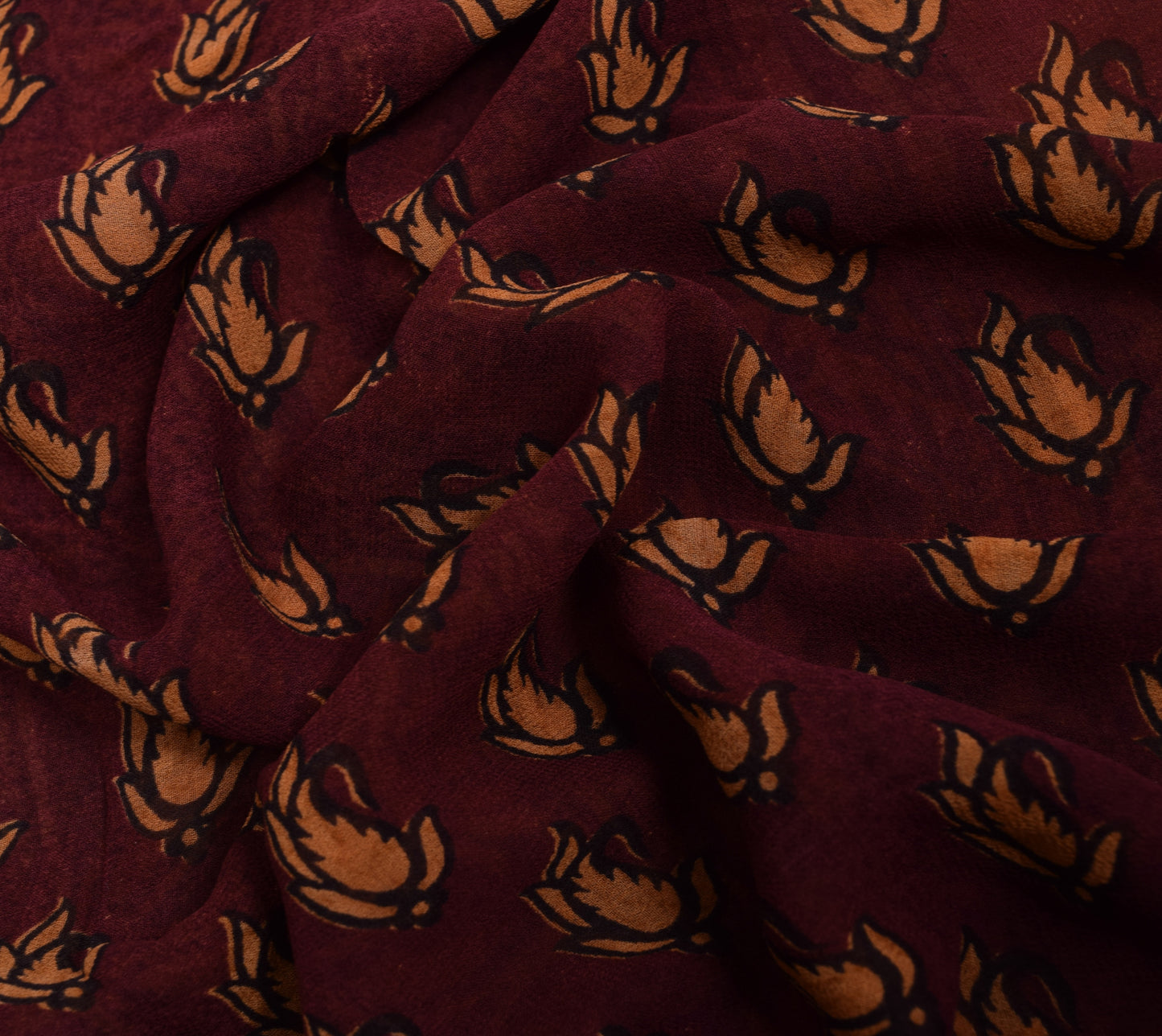 Sushila Vintage Saree Pure Georgette Silk Printed Maroon Paisley Craft Fabric