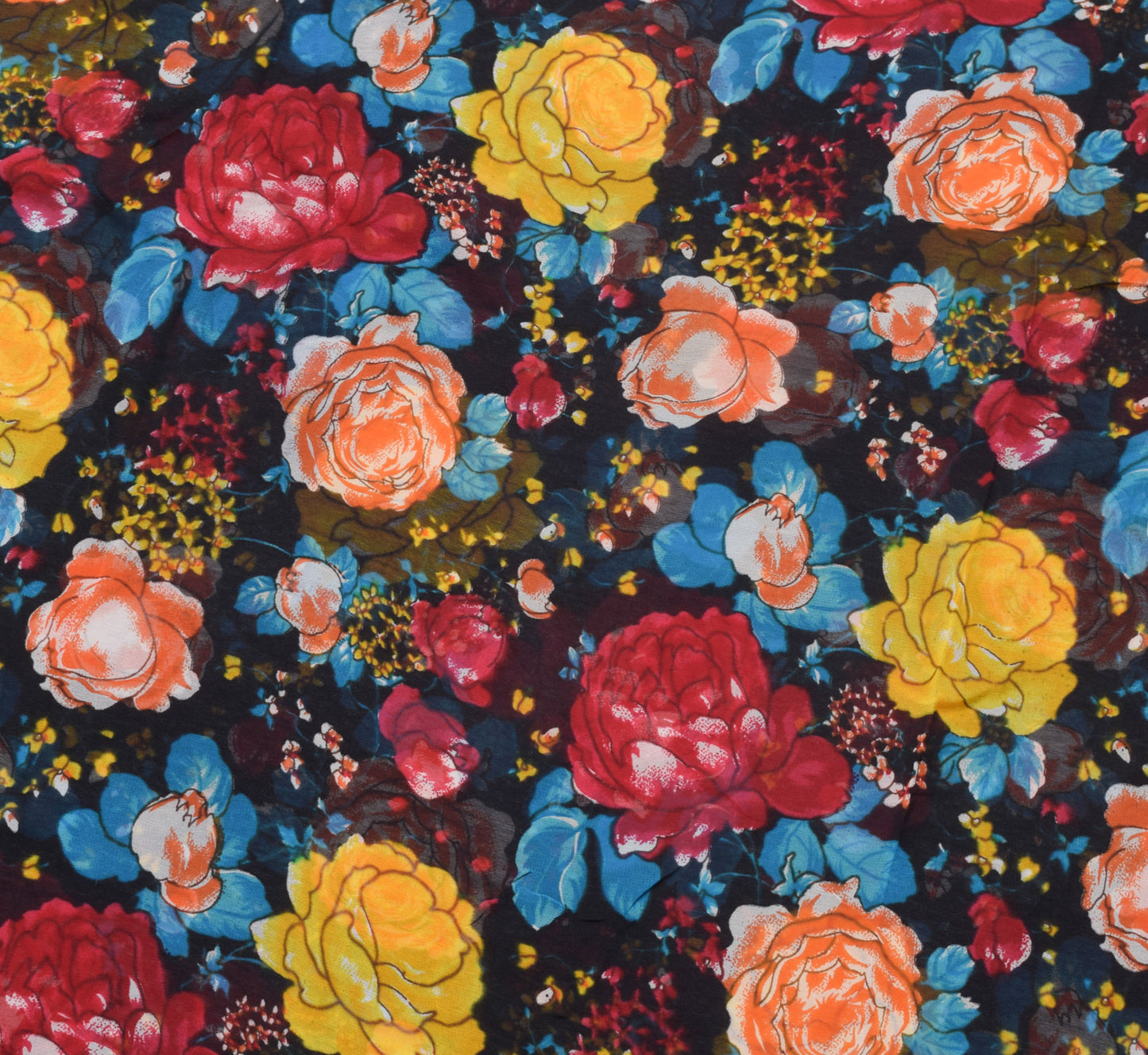 Sushila Vintage Black Floral Saree 100% Pure Georgette Silk Printed Craft Fabric