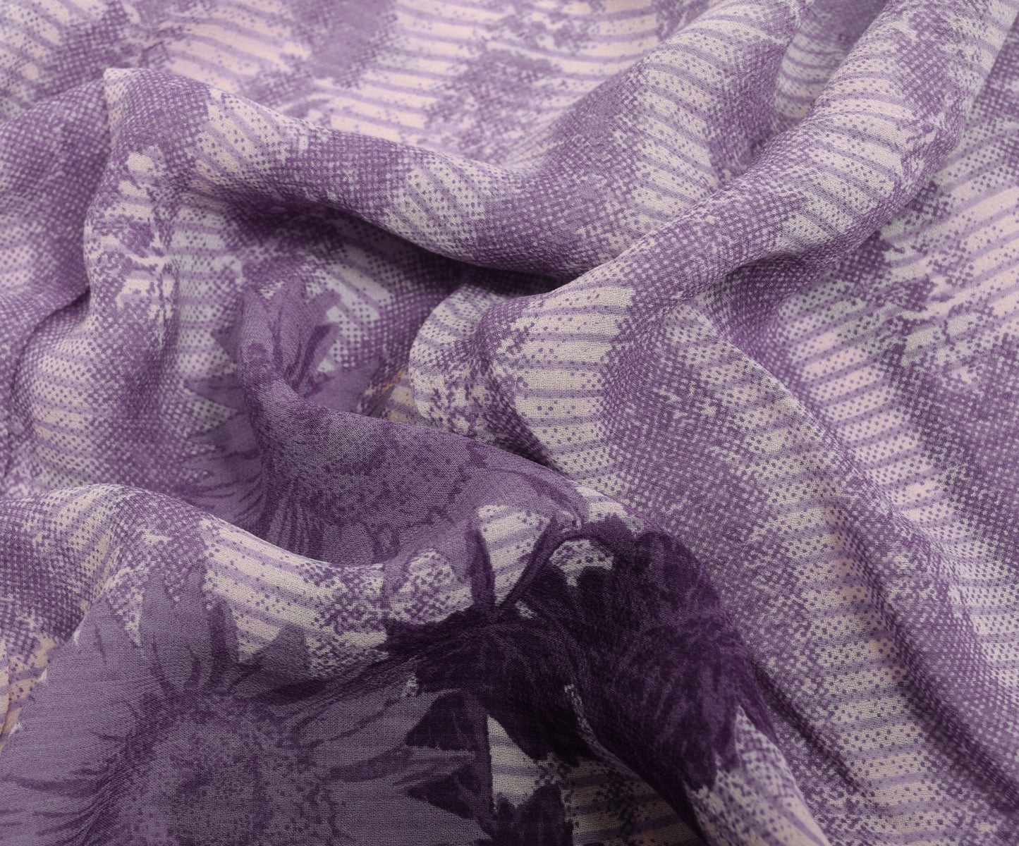 Sushila Vintage Purple Floral Saree 100%Pure Georgette Silk Printed Craft Fabric