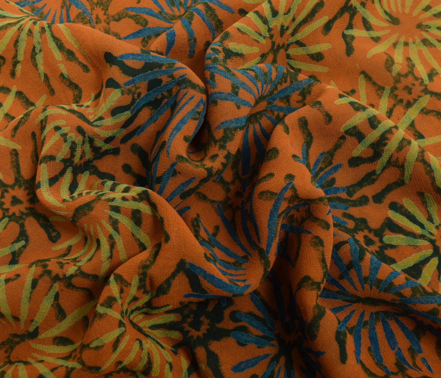 Sushila Vintage Saree 100% Pure Georgette Silk Printed Rust Floral Craft Fabric