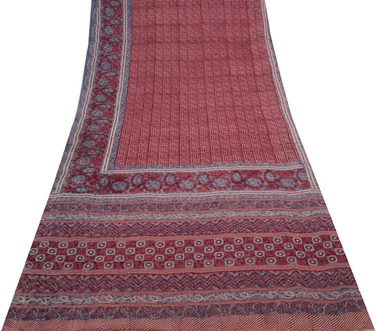 Sushila Vintage Indian Saree 100% Pure Georgette Silk Printed 5 YD Craft Fabric