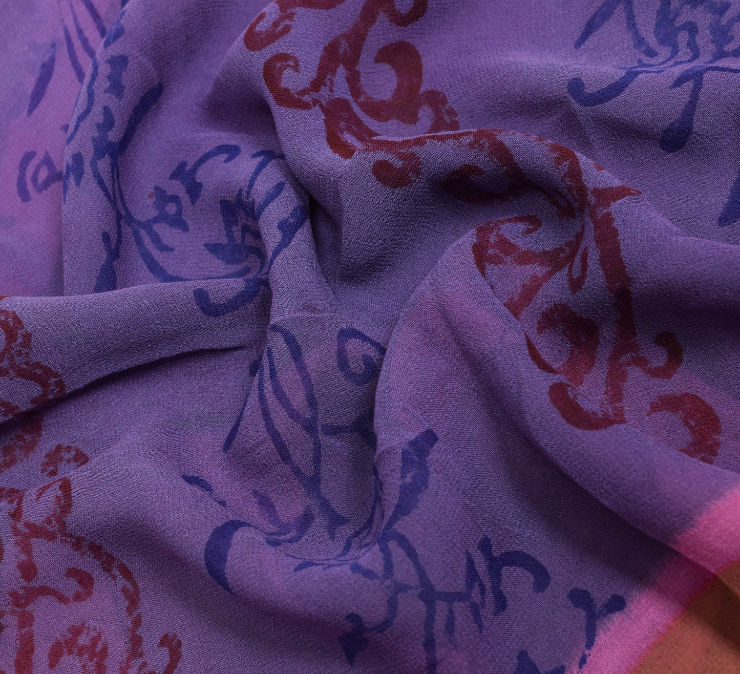 Sushila Vintage Brown Saree 100% Pure Georgette Silk Printed 5 YD Craft Fabric