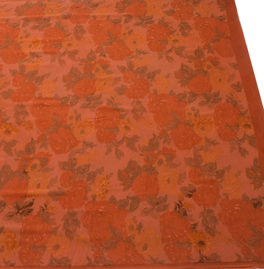 Sushila Vintage Saree 100% Pure Georgette Silk Printed Rust Floral Craft Fabric