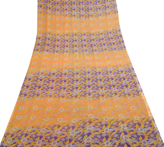 Sushila Vintage Saree Pure Georgette Silk Printed Multi-Color Floral 5 YD Fabric