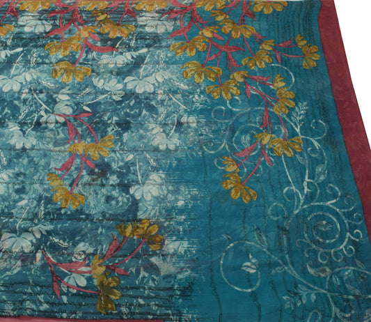 Sushila Vintage Saree Indian 100%Pure Georgette Silk Floral Printed Craft Fabric